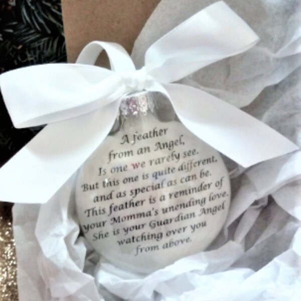 In Memory Memorial Gift MOMMA Christmas Ornament Feather From a Guardian Angel Sympathy Gift In Remembrance Mom Loss of Mother Bereavement