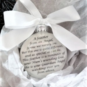 Memorial Christmas Ornament In Memory of MUM with Charm A Feather From a Guardian Angel Sympathy Gift Bereavement Mom in Heaven Bauble
