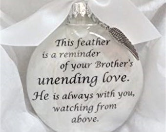 Brother Memorial Ornament: Feather Remembrance Keepsake, Sympathy Gift