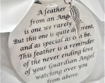 In Memory of Christmas Ornament A Feather From a Guardian Angel Memorial Ornament Gift In Remembrance of Loss of Parent Loss of Loved One