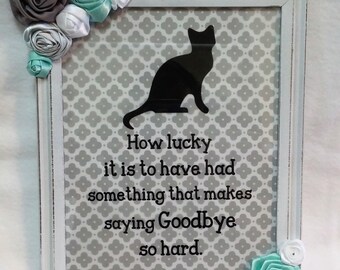 Pet Memorial Gift, Pet Loss of Cat Memorial, In Memory Sympathy Gift, Black Cat Silhouette, Rustic Framed Wall Art, Saying Goodbye So Hard