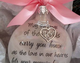 Mom Memorial Keepsake- May the Wings of Angels Carry You Home w/ Mother Heart- In Memory Personalized Keepsake Sympathy Gift Bereavement