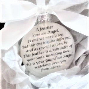 In Memory of SON Memorial Christmas Ornament Sympathy Gift Child Loss - Feather from an Angel - Remembrance Keepsake Personalized Bauble