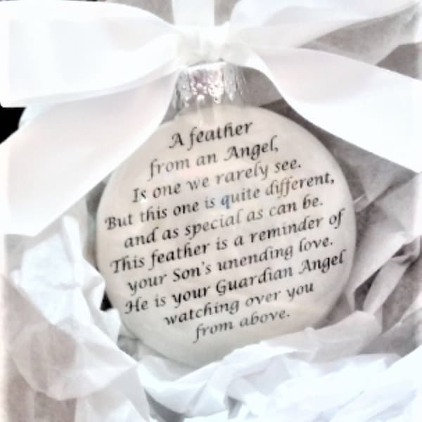 In Memory of SON Memorial Christmas Ornament Sympathy Gift Child Loss - Feather from an Angel - Remembrance Keepsake Personalized Bauble