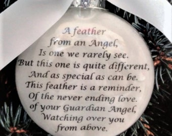 Memorial Christmas Ornament Sympathy Gift "A Feather From a Guardian Angel" In Memory of Loved One - Loss of Mom Rememberance of Dad Bauble