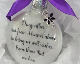 Memorial Gift for Loss of Loved One Memory Sympathy Gift Keepsake Memorial Ornament Dragonflies from Heaven Bereavement Gift Purple Bow