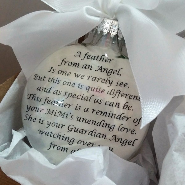 In Memory of MIMI Memorial Christmas Ornament Feather From a Guardian in Angel Heaven Sympathy Gift Remembrance of Grandparent Loss Grandma