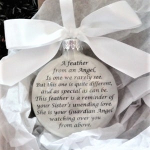 SISTER Memorial Christmas Ornament Gift A Feather From a Guardian Angel Sympathy In Memory Personalized w/ Name Custom Keepsake Bereavement