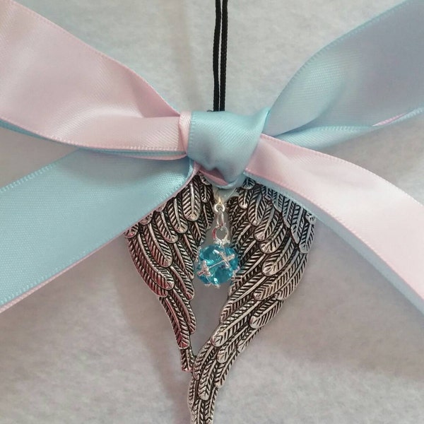 Miscarriage Memorial Keepsake w/ Birthstone Charm- Angel Wings SIDS in Memory Ornament - Pregnancy Loss of Baby - Sympathy Gift - Cot Death
