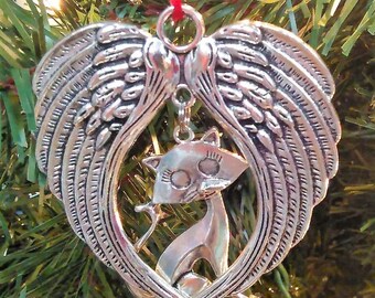 Cat Memorial Ornament Fluffy Angel Wings Keepsake Pet Loss Sympathy Gift Feline Remembrance