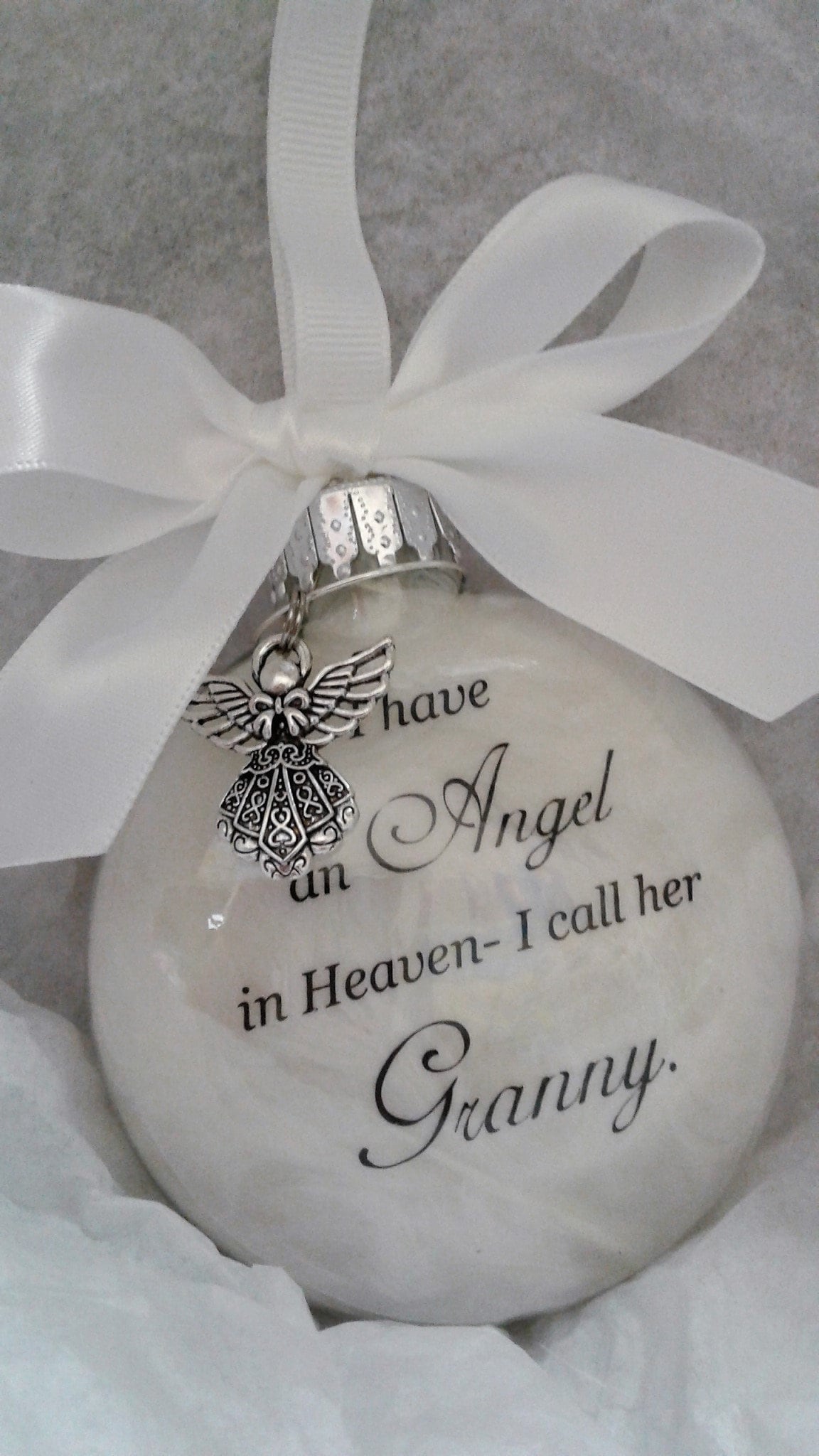 Grandmother Memorial Ornament w/Charm Angel in Heaven I call her Granny- Grandparent Loss Gift- Sympathy In Memory Keepsake Christmas Bauble