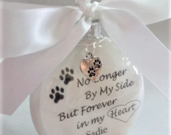 In Memory Pet Memorial Ornament "No Longer by My Side Forever in My Heart" Personalized Pet Loss Keepsake with Pawprint Charm