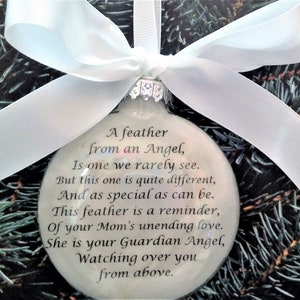In Memory of MOM Christmas Ornament Feather from Guardian Angel Memorial Remembrance Mother Keepsake Parent Loss Personalized Sympathy Gift