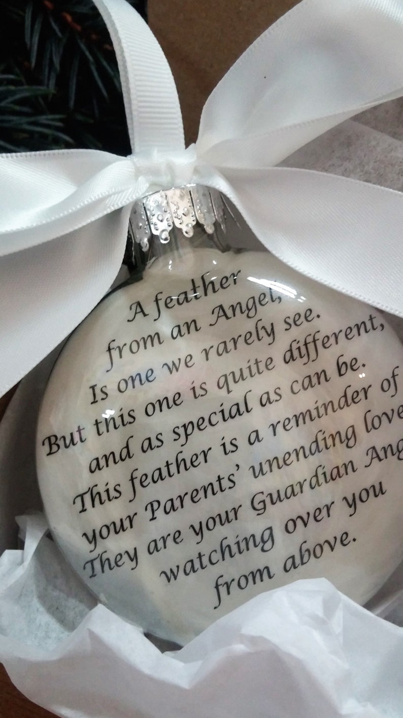 In Memory of Parents Memorial Christmas Ornament Feather Etsy