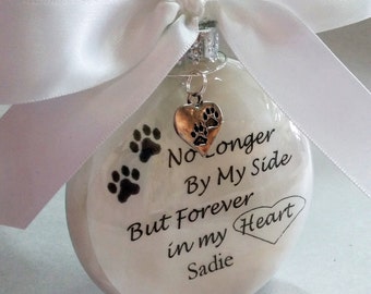 Pet Memorial Christmas Ornament - In Memory Gift - No Longer By My Side Forever in My Heart - Loss of Cat - Personalized Dog Keepsake