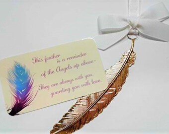 Guardian Angel Rose Goldtone Feather Memorial Christmas Ornament with Wallet Card Sympathy Gift In Remembrance of Keepsake Loss of Loved One
