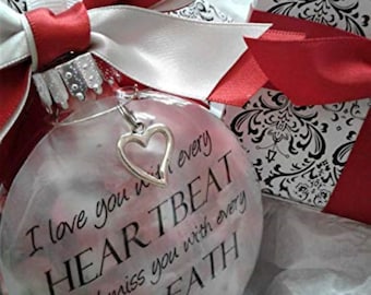 Memorial Ornament: Red Roses, Open Heart Charm, Sympathy Gift