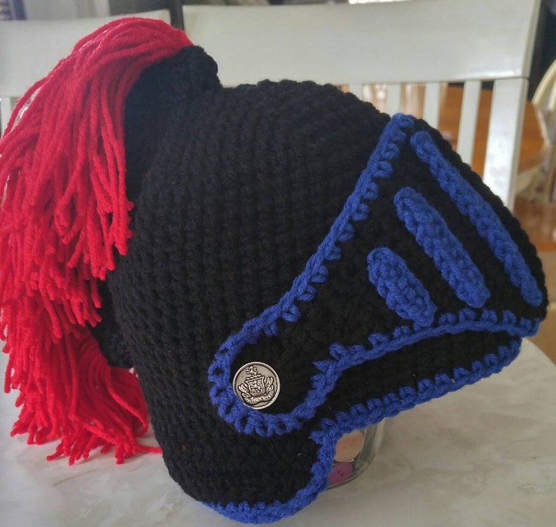 Knight Helmet Hat with a plume medieval helmet knit helmet Etsy