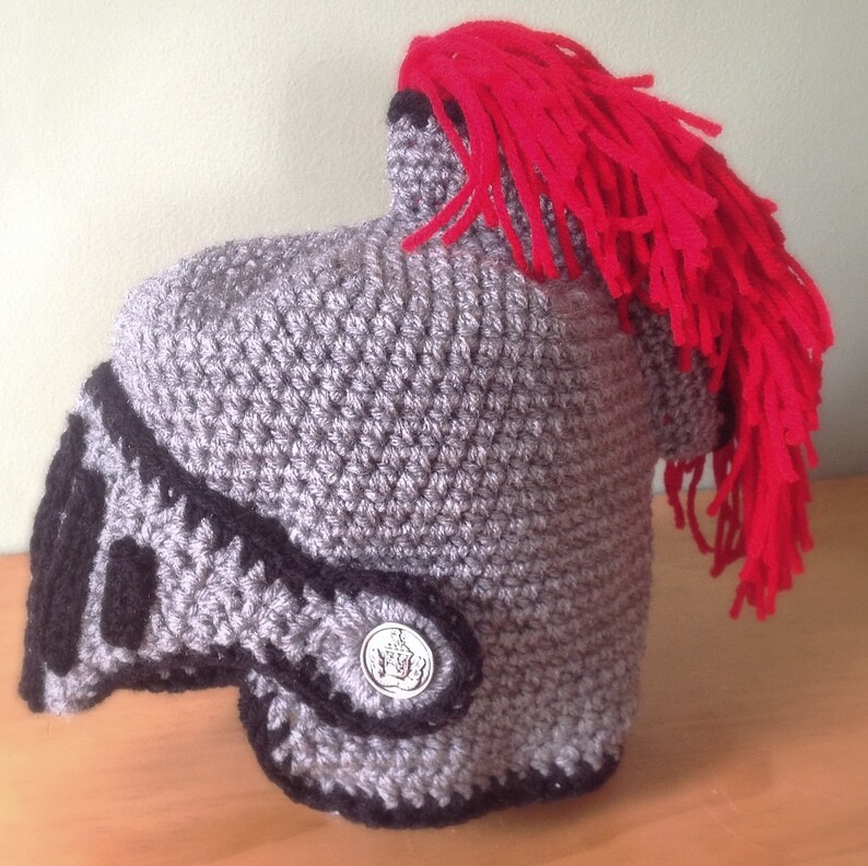 Knight Helmet Hat with a plume medieval helmet knit helmet Etsy