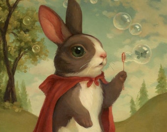 Bunny With Bubbles - 5x7 giclee print