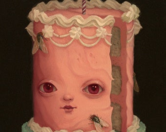 Pink Birthday Cake Surreal Art - 5x7 Print