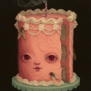 Pink Birthday Cake Surreal Art - 5x7 Print