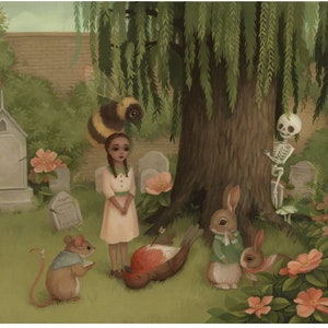 Cemetery Funeral Art Print - 7x14