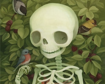 8x10 Skeleton Art Print - &quot;My Hearts&#39;s Still Beating&quot;