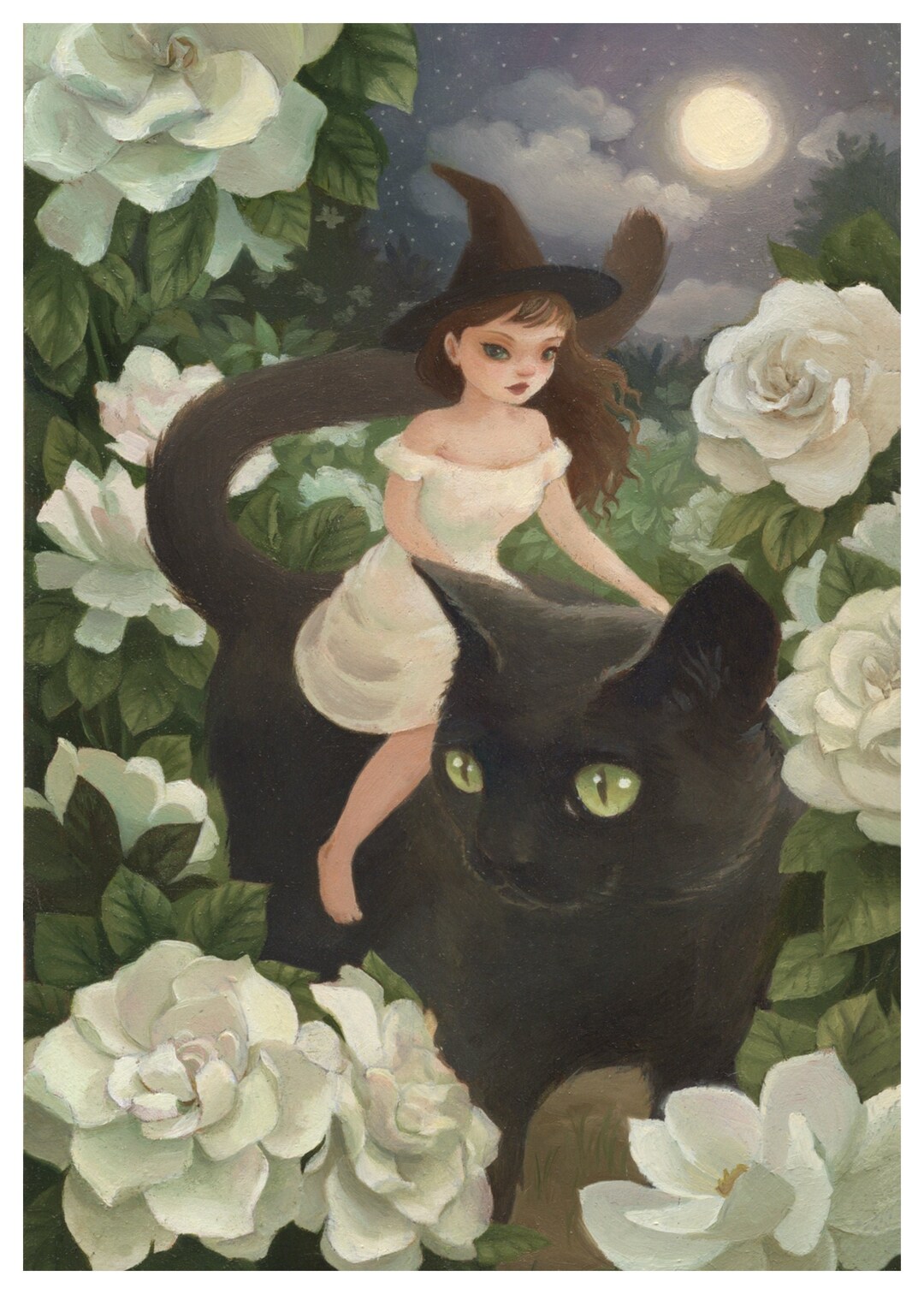 Witch and Black Cat Art Print - 5x7 - Etsy