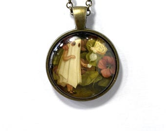Ghost Pendant - Miniature Art Print Necklace