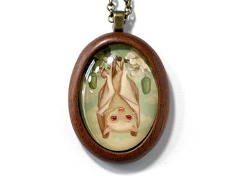 Bat Pendant - Miniature Art Print Necklace