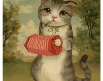 Cat with Concertina - 5x7 Giclee Print