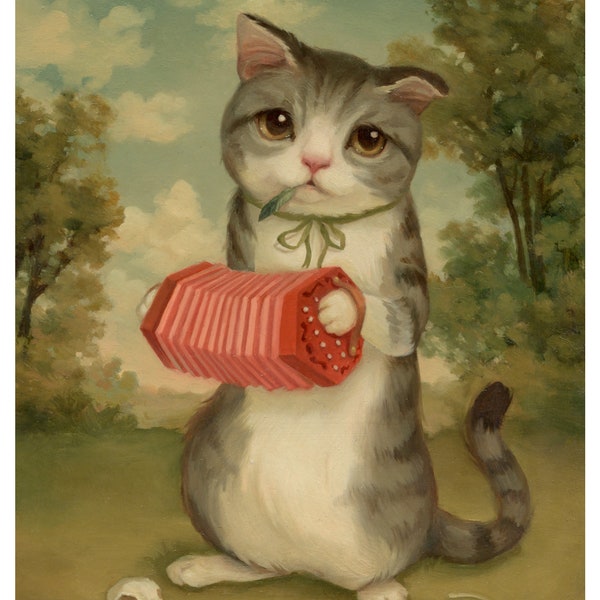 Cat with Concertina - 5x7 Giclee Print