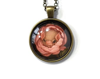 Bat Flower Pendant - Miniature Art Print Necklace
