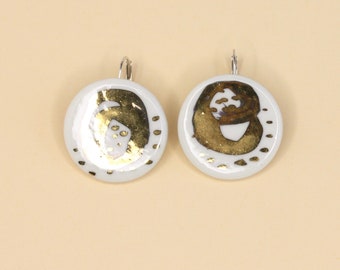 Earrings - Porcelain - gold, white and silver - Decor