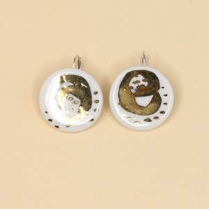 Earrings - Porcelain - gold, white and silver - Decor