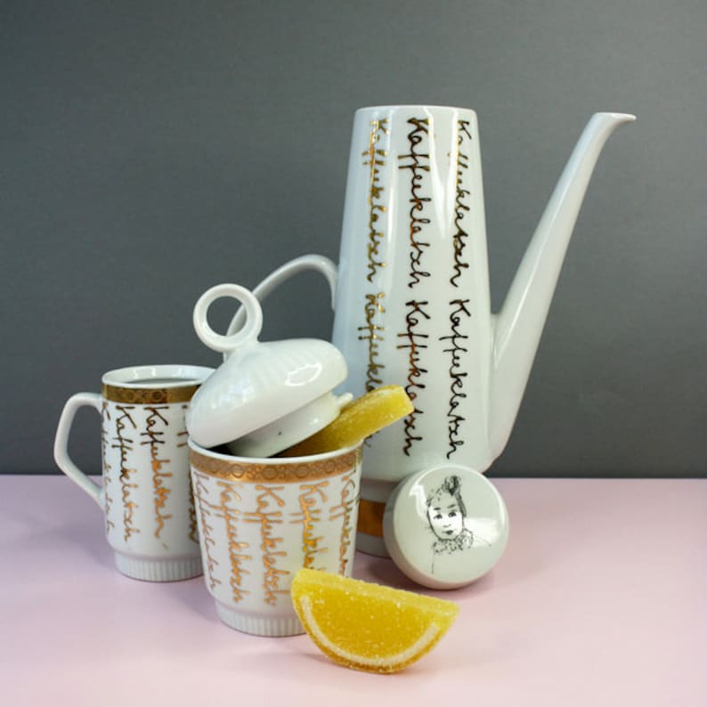 Coffee pot, sugar bowl and milk jug decorated image 1