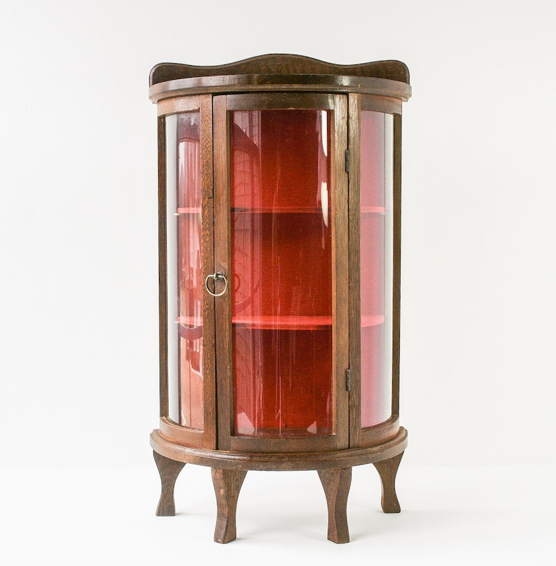 Vintage Curio Curved Glass and Wood / Small Display Etsy