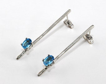 Blue Topaz Earrings in Sterling Silver, Bar Earrings, Silver and Topaz Earrings, Gemstone Earrings, Gift for Woman, Something Blue for Bride