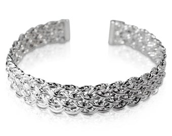 Basket Weave Bracelet, Sterling Silver Cuff, Silver Cuff Bracelets for Women, Celtic Bracelet, Hand Woven Bracelet, Silver Braided Bracelet