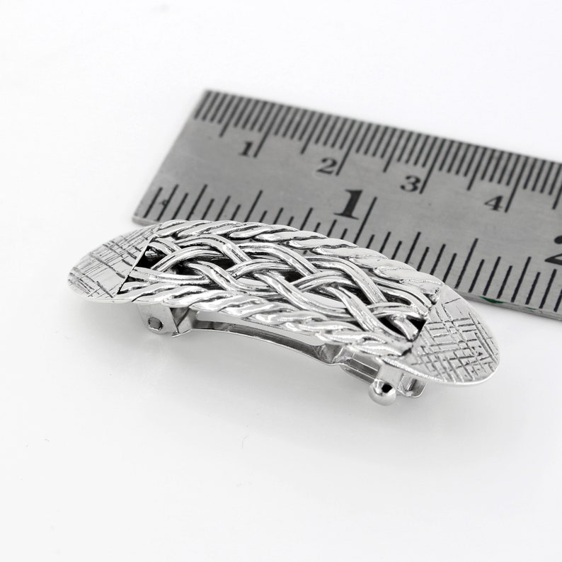 Small Woven Sterling Silver Hair Barrette With Textured Ends Etsy