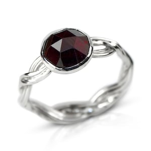 Silver Garnet Ring, Silver Woven Ring, Celtic Garnet Ring, January Birthstone Ring, Red Ring, Women&#39;s Rings, Gift for Mum, Gift for Wife