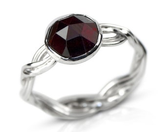 Silver Garnet Ring, Silver Woven Ring, Celtic Garnet Ring, January Birthstone Ring, Red Ring, Women's Rings, Gift for Mum, Gift for Wife
