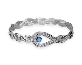 Blue Topaz Bangle Silver, Woven Silver Bracelet, Topaz Bracelet, Celtic Bracelet, Wedding Jewellery for Bride Something Blue, Gift for Wife