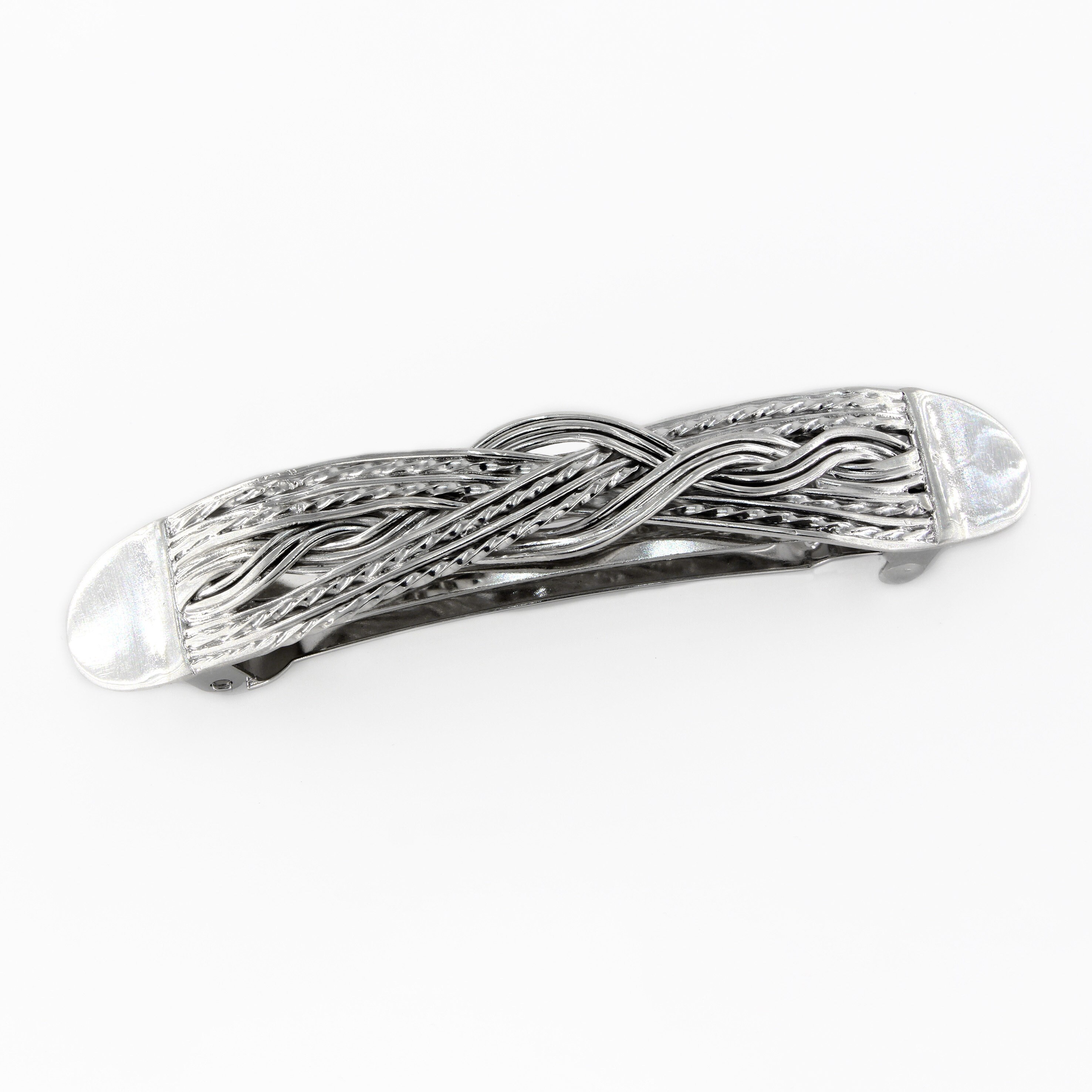 Large Sterling Silver Hair Barrette With Hand Woven Design, Hair