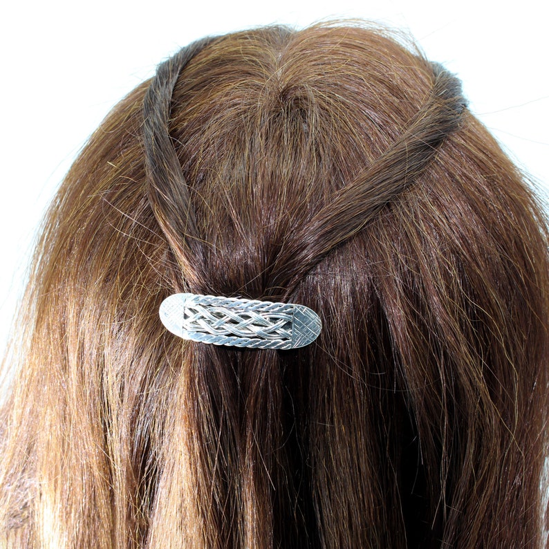 Small Woven Sterling Silver Hair Barrette With Textured Ends Etsy