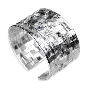 Silver Cuff Bracelet, Statement Bracelet, Woven Textured Cuff, One of a Kind Bracelet, Wide Bracelet, Handmade Bracelet, Unique Bracelet