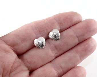 Puffy Heart Earrings 925 Silver, Textured Heart Earrings, Small Silver Stud Earrings UK, Valentines Gift for Woman, Anniversary Gift for Her