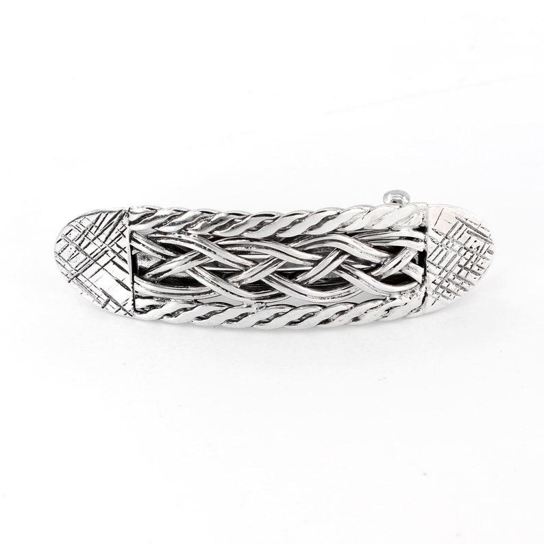 Small Woven Sterling Silver Hair Barrette With Textured Ends Etsy