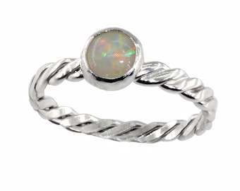Sterling Silver Opal Ring, Woven Rings, Celtic Opal Ring, Braided Ring for Women, Gift for October Birthdays, Gift for Wife, Gift for Mum